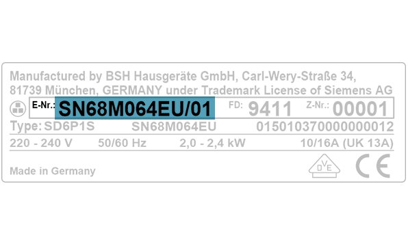 BSH Typenschild mit E-Nummer